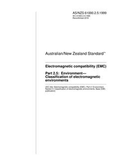 AS/NZS 61000.2.5: 03/05/1999 Electromagnetic compatibility (EMC), Part 2.5: Environment – Classification of electromagnetic environments