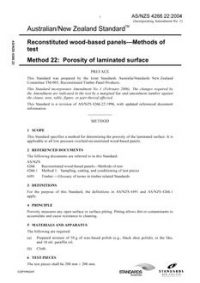 AS/NZS 4266.22: 03/26/2004 Reconstituted wood-based panels – Methods of test, Method 22: Porosity of laminated surface AS/NZS 4266.22: 03/26/2004 Reconstituted wood-based panels – Methods of test, Method 22: Porosity of laminated surface