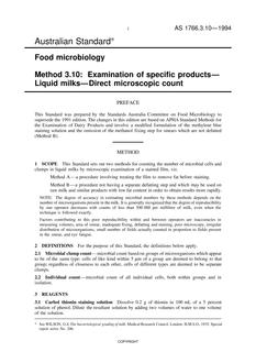AS 1766.3.10: 01/01/1994 Food microbiology, Method 3.10: Examination of specific products – Liquid milks – Direct microscopic count