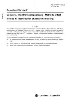 AS 2582.1: 11/27/2003 Complete, filled transport packages – Methods of test, Method 1: Identification of parts when testing
