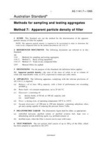 AS 1141.7: 01/01/1995 Methods for sampling and testing aggregates – Apparent particle density of filler