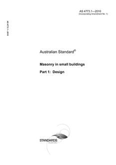 AS 4773.1: 11/08/2010 Masonry in small buildings – Design