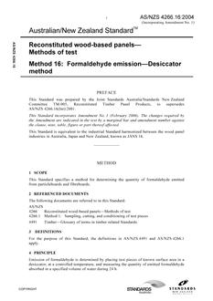 AS/NZS 4266.16: 03/26/2004 Reconstituted wood-based panels – Methods of test, Method 16: Formaldehyde emission – Desiccator method