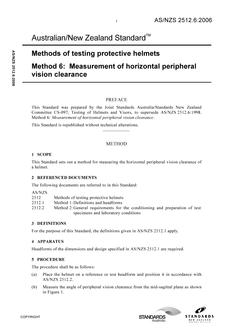 AS/NZS 2512.6: 06/13/2006 Methods of testing protective helmets, Method 6: Measurement of horizontal peripheral vision clearance