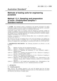 AS 1289.1.3.1: 01/01/1999 Methods of testing soils for engineering purposes, Method 1.3.1: Sampling and preparation of soils – Undisturbed samples – Standard method