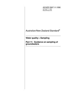 AS/NZS 5667.11: 04/05/1998 Water quality – Sampling, Part 11: Guidance on sampling of groundwaters