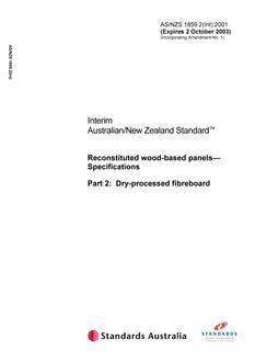 AS/NZS 1859.2(INT): 10/02/2001 Reconstituted wood-based panels – Specifications, Part 2: Dry-processed fibreboard