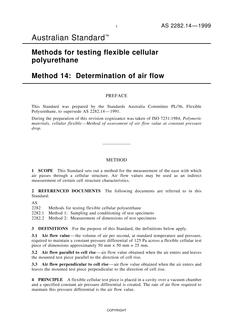 AS 2282.14: 07/05/1999 Methods for testing flexible cellular polyurethane, Method 14: Determination of air flow
