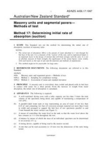 AS/NZS 4456.17: 04/05/1997 Masonry units and segmental pavers – Methods of test, Method 17: Determining initial rate of absorption (suction)