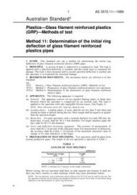 AS 3572.11: 12/31/1988 Plastics – Glass filament reinforced plastics (GRP) – Methods of test, Method 11: Determination of the initial ring deflection of glass filament reinforced plastics pipes