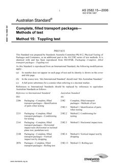 AS 2582.15: 07/10/2006 Complete, filled transport packages – Methods of test – Toppling test
