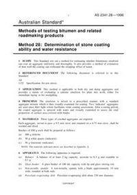 AS 2341.28: 01/01/1996 Methods of testing bitumen and related roadmaking products – Determination of stone coating ability and water resistance