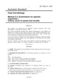 AS 1766.2.2: 01/01/1997 Food microbiology, Method 2.2: Examination for specific organisms – Colony count of yeasts and moulds