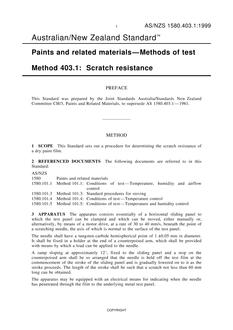 AS/NZS 1580.403.1: 05/05/1999 Paints and related materials – Methods of test, Method 403.1: Scratch resistance
