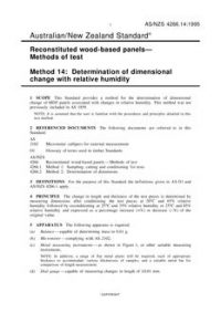 AS/NZS 4266.14: 04/05/1995 Reconstituted wood-based panels – Methods of test, Method 14: Determination of dimensional change with relative humidity
