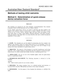 AS/NZS 3629.5: 01/01/1995 Methods of testing child restraints, Method 5: Determination of quick-release device actuation force
