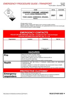 AS 1678.6.0.011: 01/01/1998 Emergency procedure guide – Transport – Copper-chrome-arsenic
