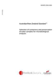 AS/NZS 2031: 11/09/2001 Selection of containers and preservation of water samples formicrobiological analysis