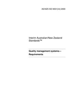 AS/NZS ISO 9001(INT): 11/15/2000 Quality management systems – Requirements