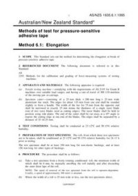 AS/NZS 1635.6.1: 06/05/1995 Methods of test for pressure-sensitive adhesive tape, Method 6.1: Elongation