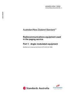 AS/NZS 4769.1: 04/20/2000 Radiocommunications equipment used in the paging service, Part 1: Angle modulated equipment