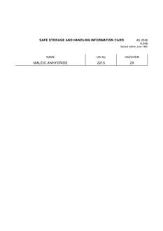 AS 2508.8.008: 01/01/1992 Safe storage and handling information card – Maleic anhydride