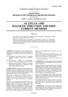 AS 2331.1.4: 12/31/1981 Methods of test for metallic and related coatings, Part 1.4: Local thickness tests – Magnetic induction and eddy current methods