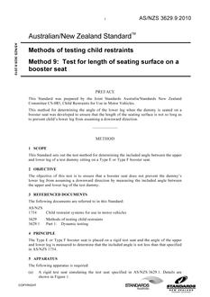 AS/NZS 3629.9: 02/24/2010 Methods of testing child restraints, Method 9: Test for length of seating surface on a booster seat