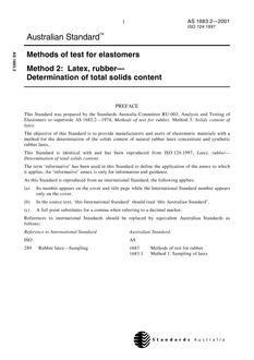 AS 1683.2: 01/01/2001 Methods of test for elastomers, Method 2: Latex, rubber – Determination of total solids content
