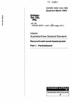 AS/NZS 1859.1(INT): 03/05/1995 Reconstituted wood-based panels, Part 1: Particleboard