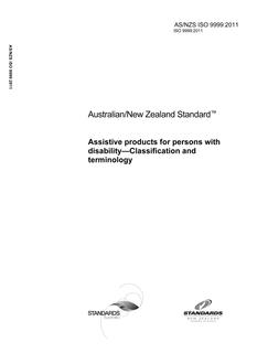 AS/NZS ISO 9999: 12/20/2011 Assistive products for persons with disability – Classification and terminology