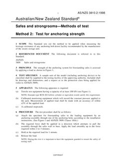 AS/NZS 3810.2: 03/05/1998 Safes and strongrooms – Methods of test, Method 2: Test for anchoring strength