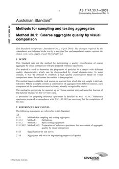 AS 1141.30.1: 02/18/2009 Methods for sampling and testing aggregates, Method 30.1: Coarse aggregate quality by visual comparison