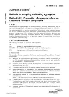 AS 1141.30.2: 02/18/2009 Methods for sampling and testing aggregates, Method 30.2: Preparation of aggregate reference specimens for visual comparison