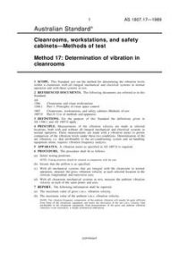 AS 1807.17: 01/01/1989 Cleanrooms, workstations and safety cabinets – Methods of test – Determination of vibration in cleanrooms