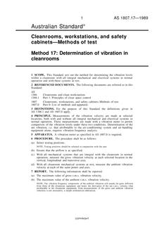 AS 1807.17: 01/01/1989 Cleanrooms, workstations and safety cabinets – Methods of test – Determination of vibration in cleanrooms