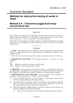 AS 2205.3.4: 01/01/1997 Methods for destructive testing of welds in metal – Transverse joggle-butt wrap-around bend test
