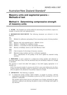AS/NZS 4456.4: 04/05/1997 Masonry units and segmental pavers – Methods of test, Method 4: Determining compressive strength of masonry units