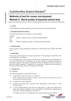AS/NZS 2098.2: 10/24/2012 Methods of test for veneer and plywood, Method 2: Bond quality of plywood (chisel test)