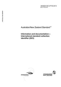 AS/NZS ISO 27730: 05/13/2013 Information and documentation – International standard collection identifier (ISCI)