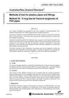 AS/NZS 1462.19(INT): 03/20/2003 Methods of test for plastics pipes and fittings, Method 19: C-ring test for fracture toughness of PVC pipes