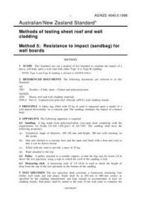 AS/NZS 4040.5: 03/05/1996 Methods of testing sheet roof and wall cladding, Method 5: Resistance to impact (sandbag) for wall boards