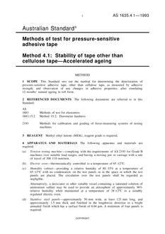 AS 1635.4.1: 01/01/1993 Methods of test for pressure-sensitive adhesive tape, Method 4.1: Stability of tape other than cellulose tape – Accelerated ageing