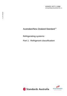 AS/NZS 1677.1: 01/05/1998 Refrigerating systems, Part 1: Refrigerant classification