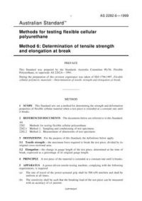 AS 2282.6: 07/05/1999 Methods for testing flexible cellular polyurethane, Method 6: Determination of tensile strength and elongation at break