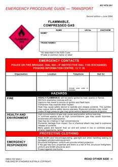 AS 1678.2A1: 06/03/2004 Emergency procedure guide – Transport – Flammable, compressed gas