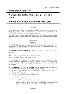 AS 2205.8.1: 01/01/1997 Methods for destructive testing of welds in metal – Longitudinal fillet shear test