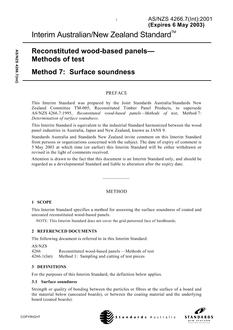 AS/NZS 4266.7(INT): 01/01/2001 Reconstituted wood-based panels – Methods of test, Part 7: Surface soundness