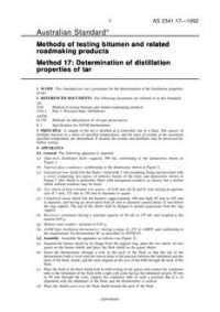 AS 2341.17: 01/01/1992 Methods of testing bitumen and related roadmaking products – Determination of distillation properties of tar
