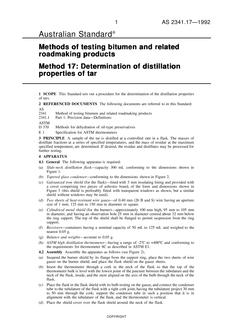 AS 2341.17: 01/01/1992 Methods of testing bitumen and related roadmaking products – Determination of distillation properties of tar